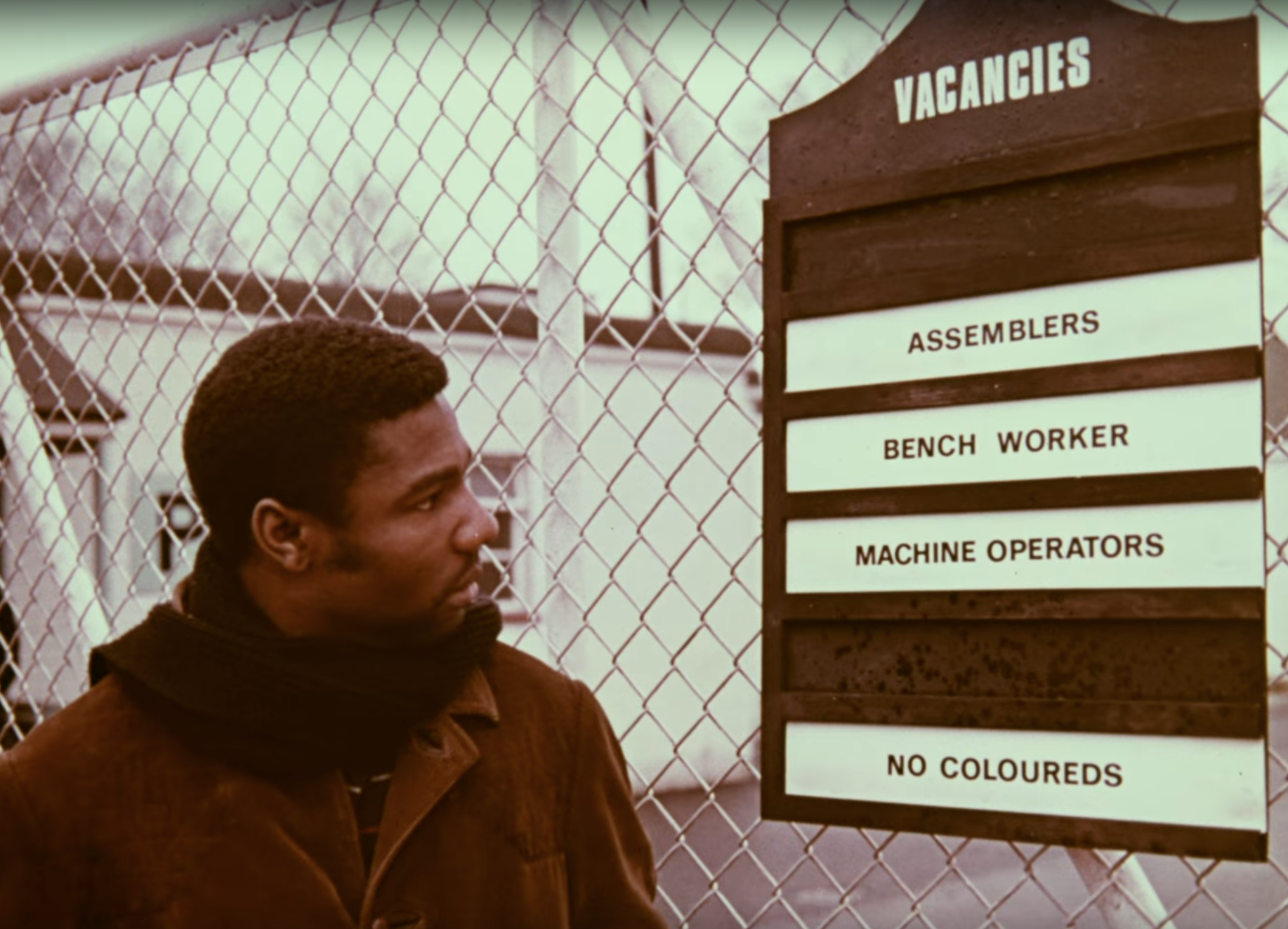 A still from a 1969 government film about the 1968 Race Relations Act, which outlawed racial discrimination for employers and landlords.